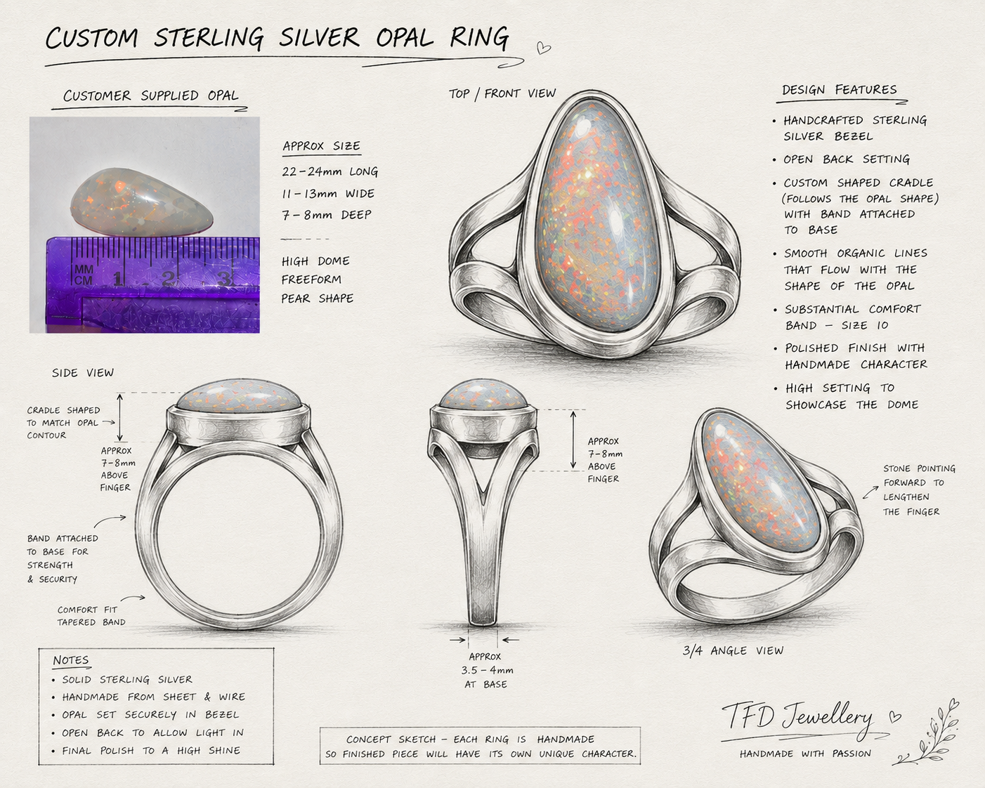 Custom Handcrafted Sterling Silver Opal Ring | Customer Supplied Opal