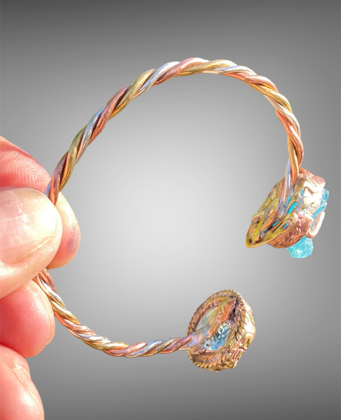 Artisan Mixed Metal Bracelet Cuff with Blue Topaz & Raw Blue Apatite