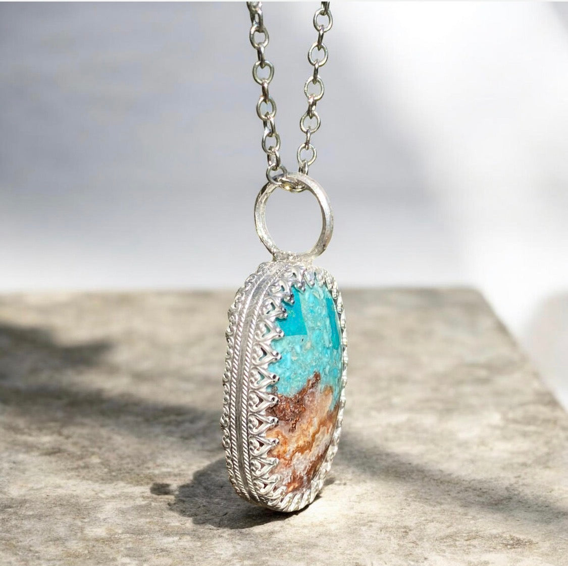 Handcrafted Bacon Opal & Turquoise Inlay Sterling Silver Pendant