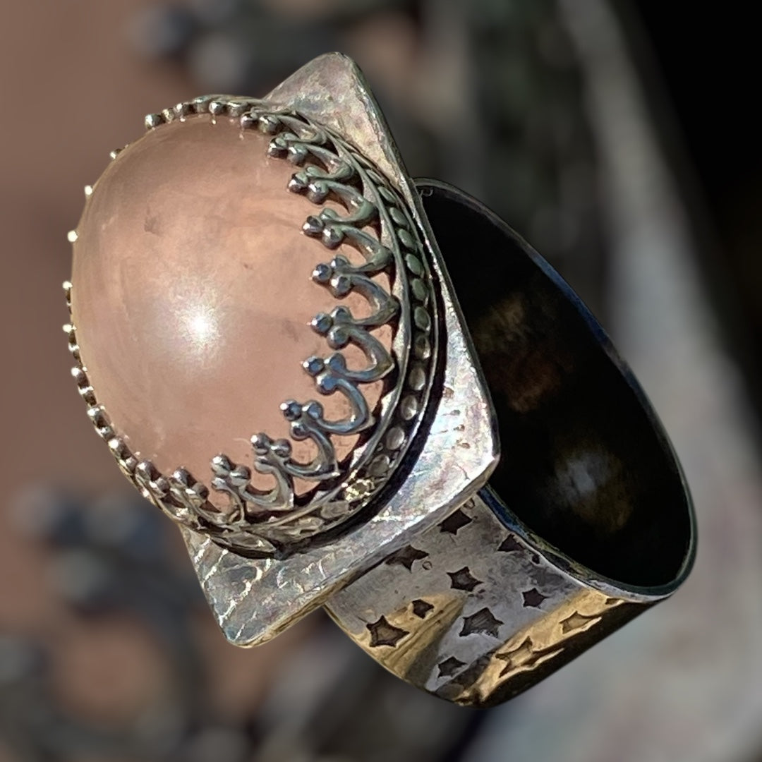 Handmade Rose Quartz Sterling Silver Ring