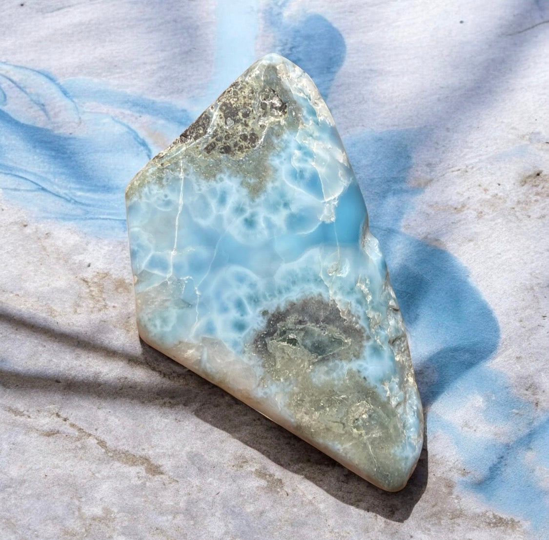 Natural Polished Larimar Freeform 40.69g Dominican Republic Display Stone