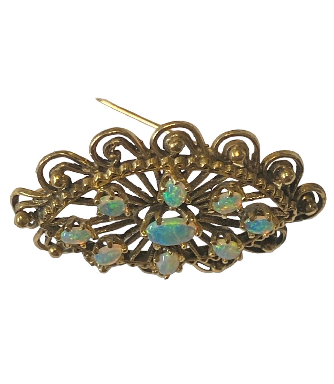 Victorian 14K Gold Australian Opal Brooch Etruscan Revival, Circa 1870–1885