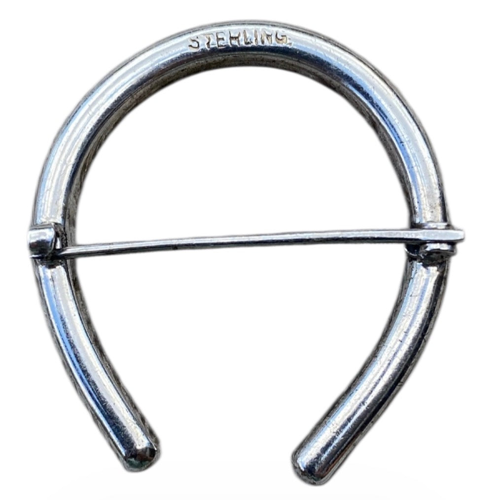 Vintage Sterling Silver Horseshoe Brooch with Diamantes