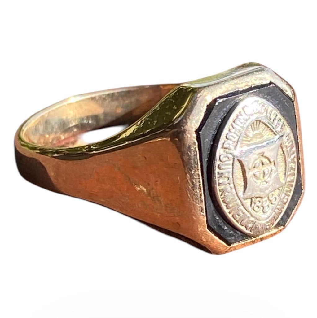 Vintage 14k Gold Pomona College 1888 Signet Ring Black Onyx Mens Ring Size 10