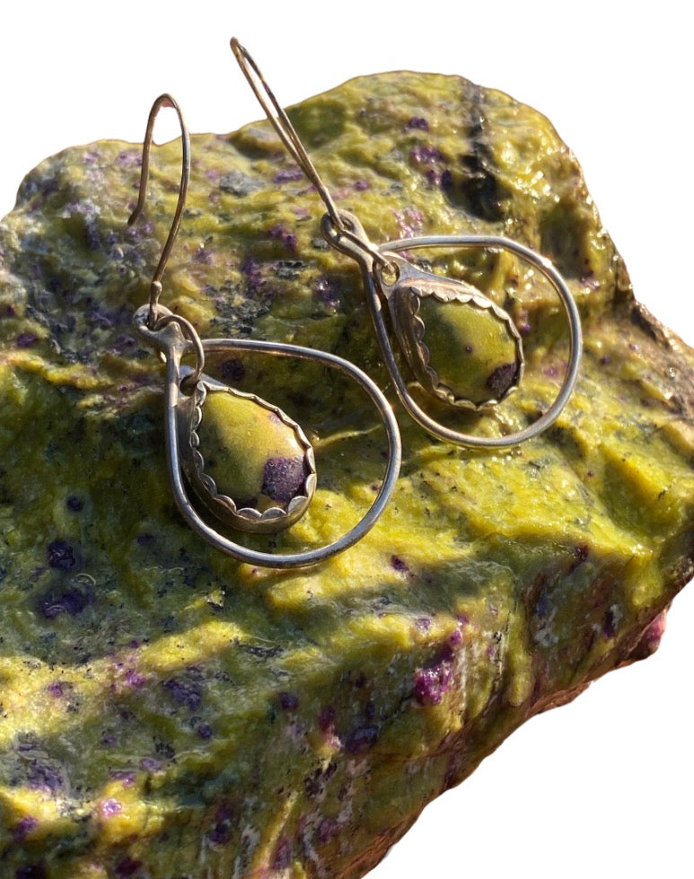 Stichtite in Serpentine Sterling Silver Earrings Handmade Tasmanian Gemstone Drops