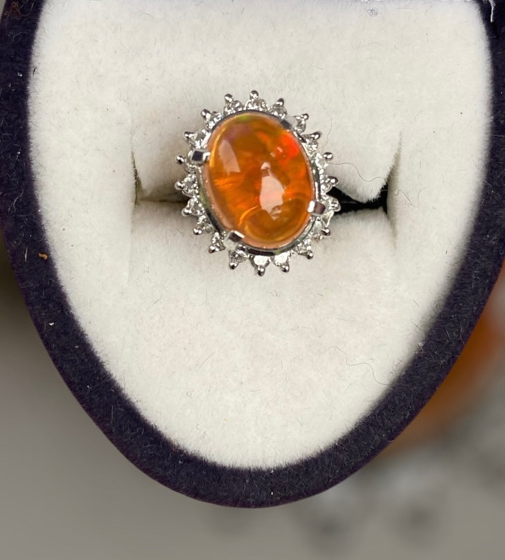 Mexican Fire Opal & Diamond Platinum Tie Pin