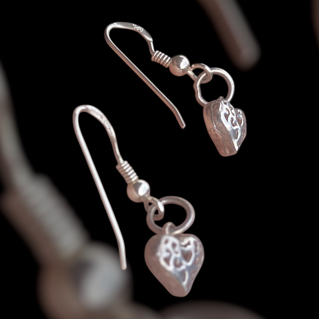 Handmade Sterling Silver Puffy Heart Earrings