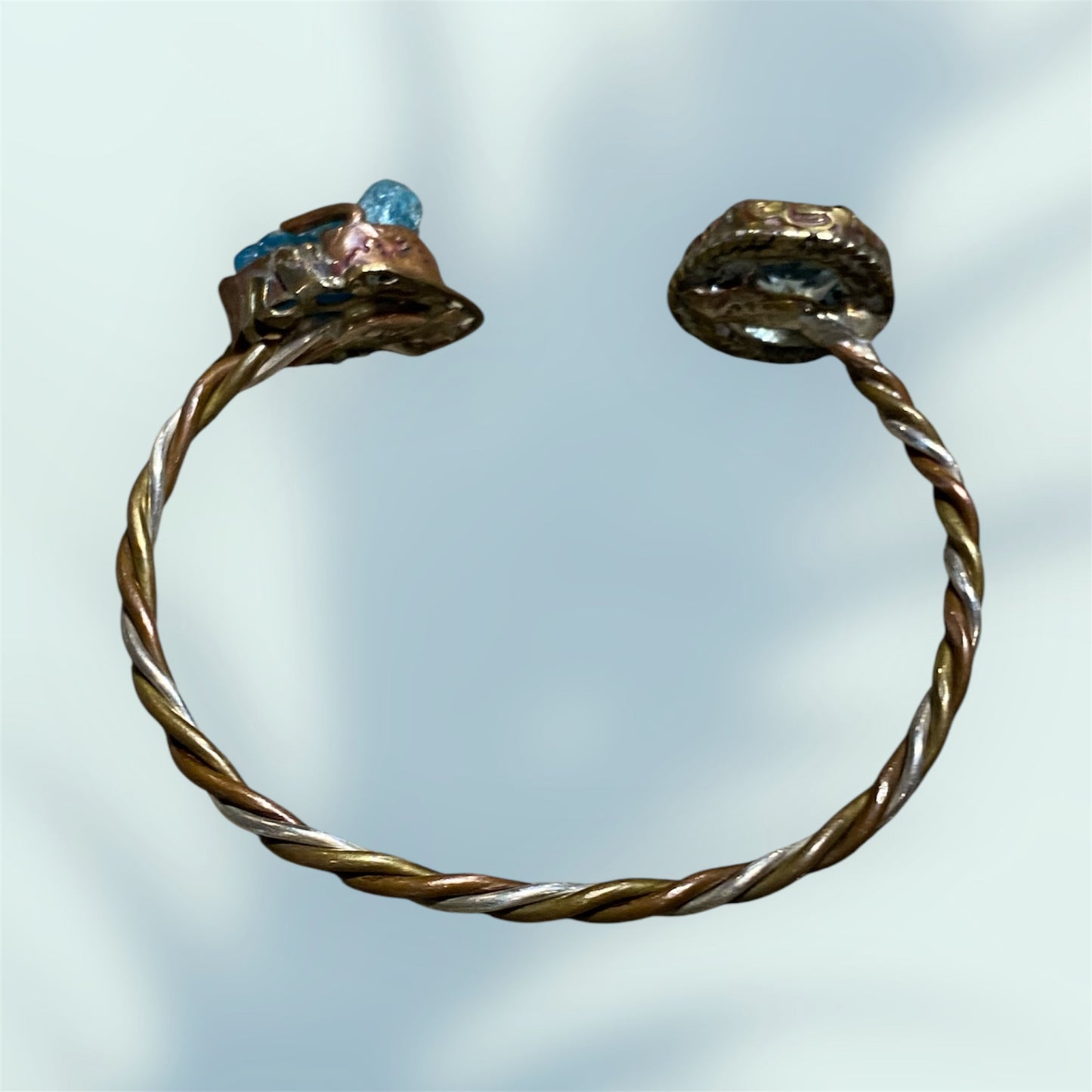 Artisan Mixed Metal Bracelet Cuff with Blue Topaz & Raw Blue Apatite sold