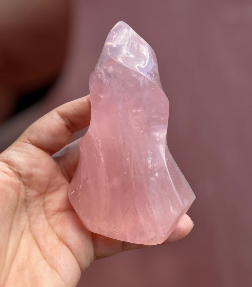 Natural Rose Quartz Flame Carving