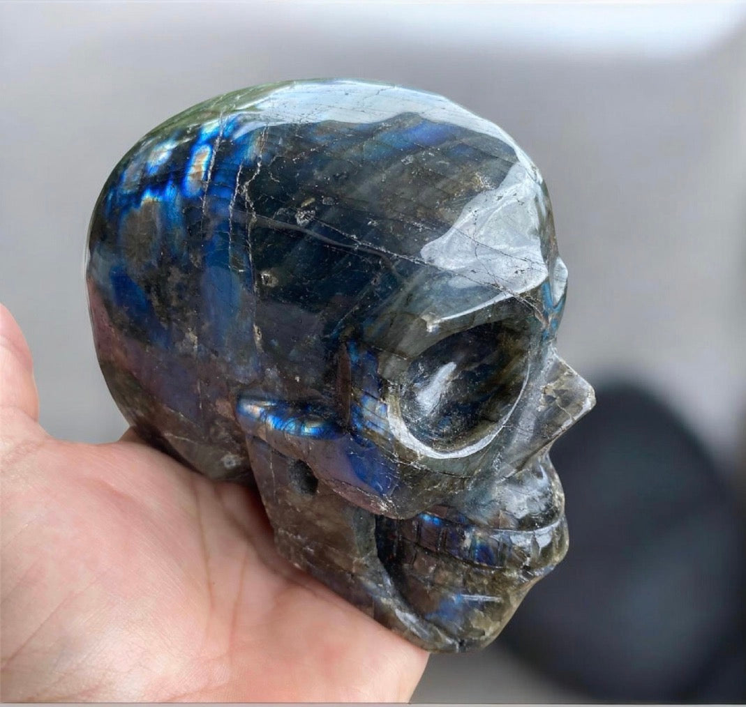 Large Labradorite Skull Blue Flash Crystal 1.09kg Curio Collector Piece