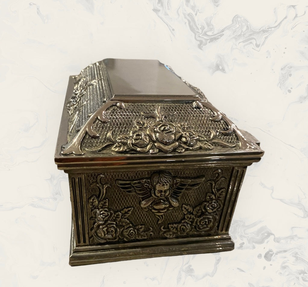 Silver Plated double layer blue velvet Jewellery Box