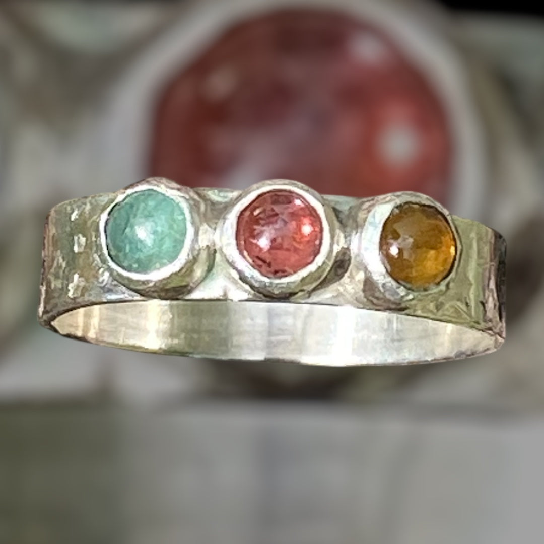 Handmade Multi Coloured Tourmaline Ring