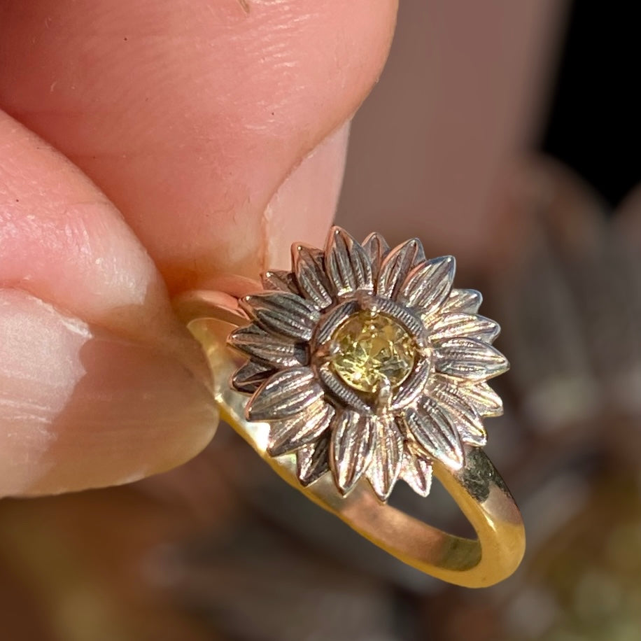 Custom-made 9ct Yellow Gold Sunflower & Citrine Ring sold