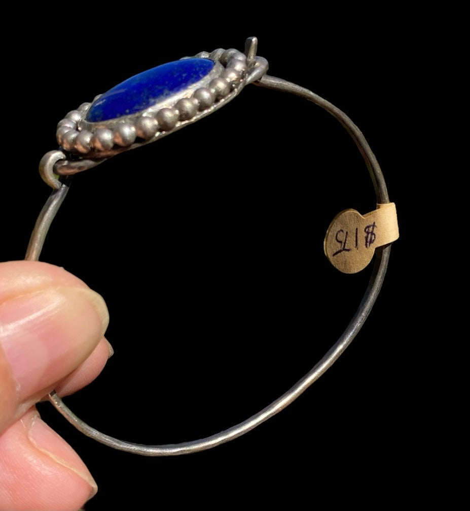 Handmade Lapis Lazuli Sterling Silver Tension Cuff Bracelet