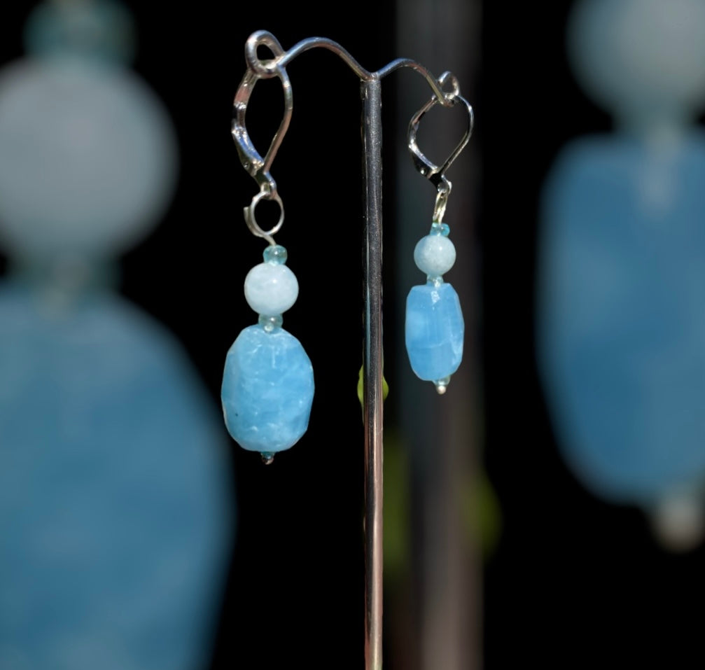 Handmade Aquamarine Bead Earrings