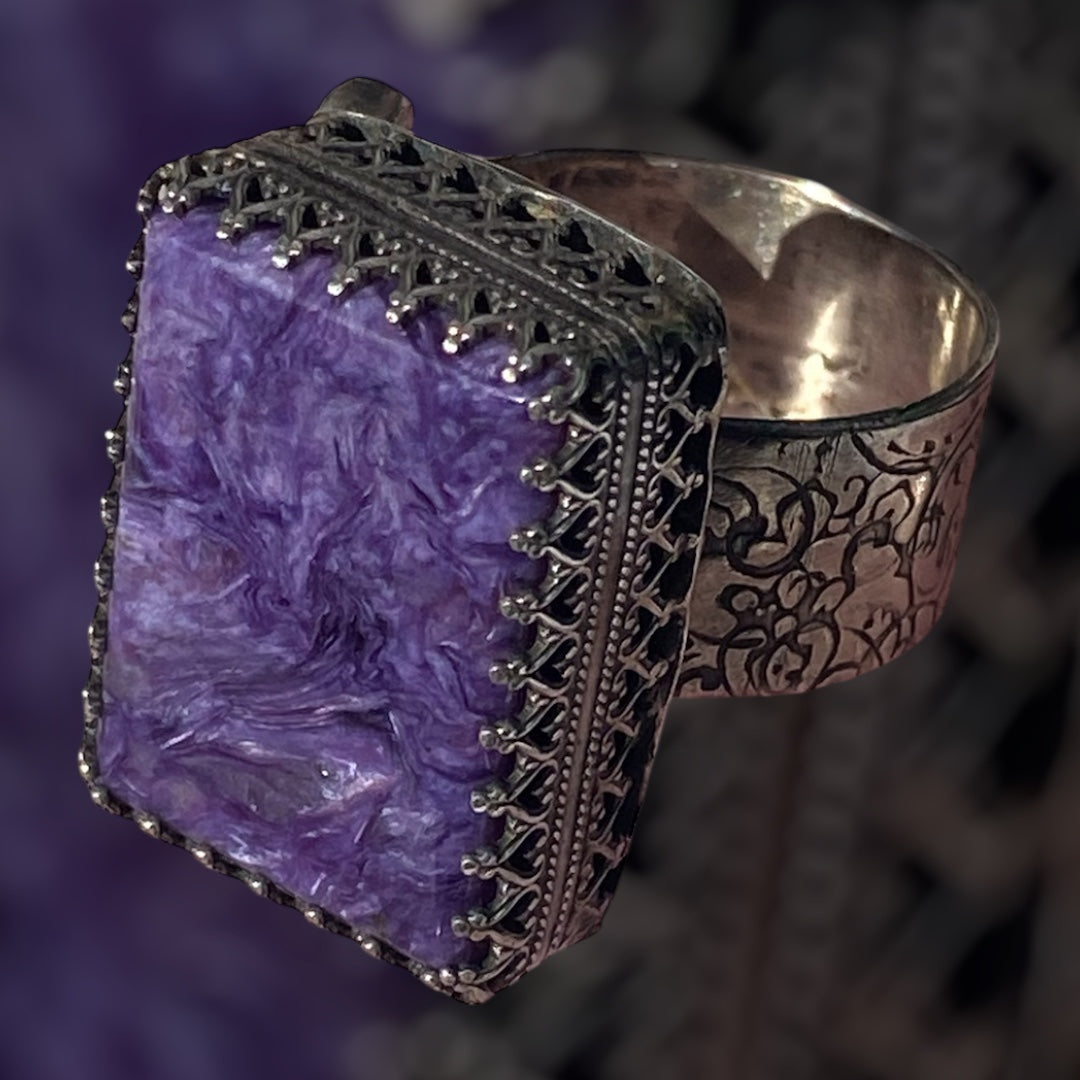 Handmade Charoite Cocktail Ring