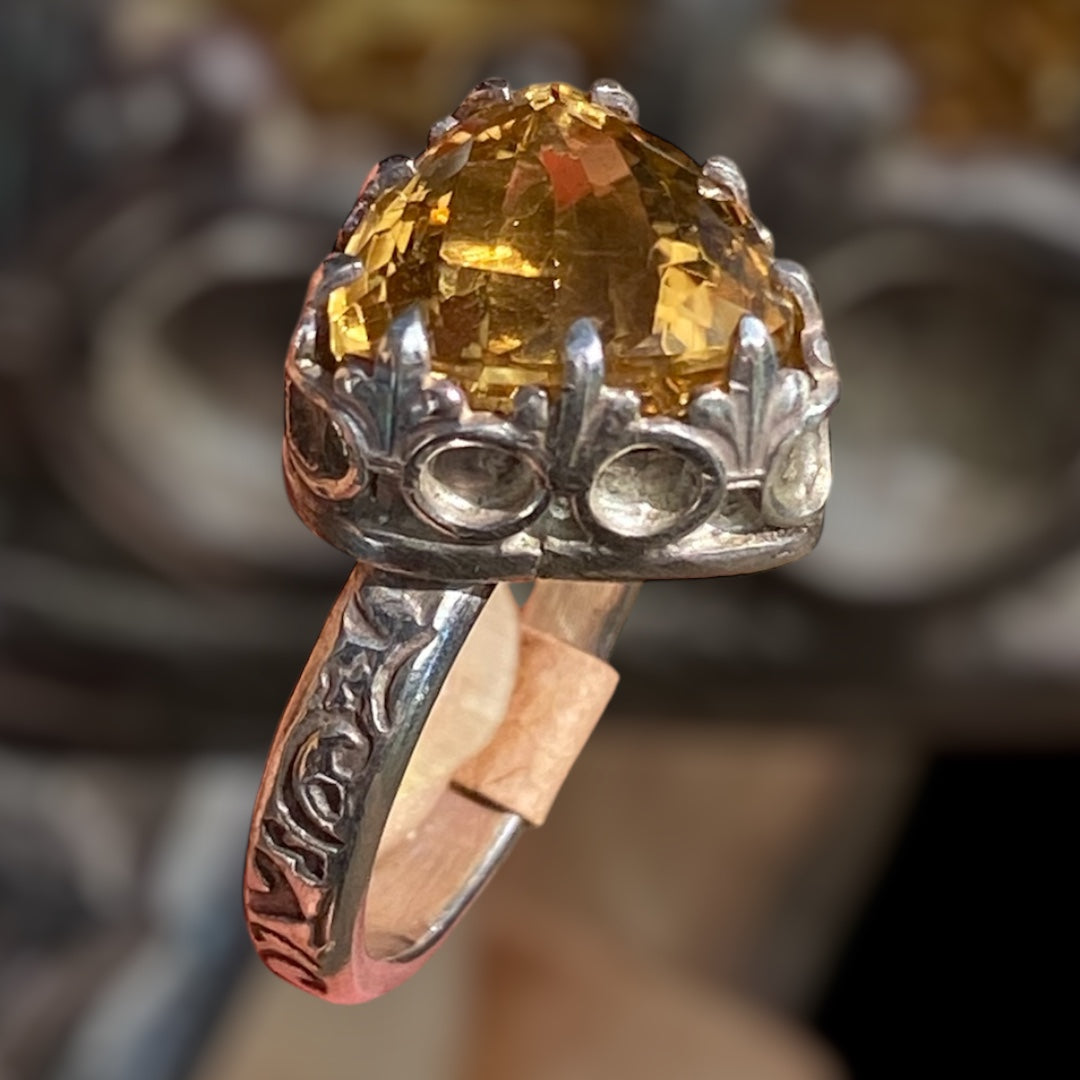 Handmade Trillion Cut Citrine Sterling Silver Ring