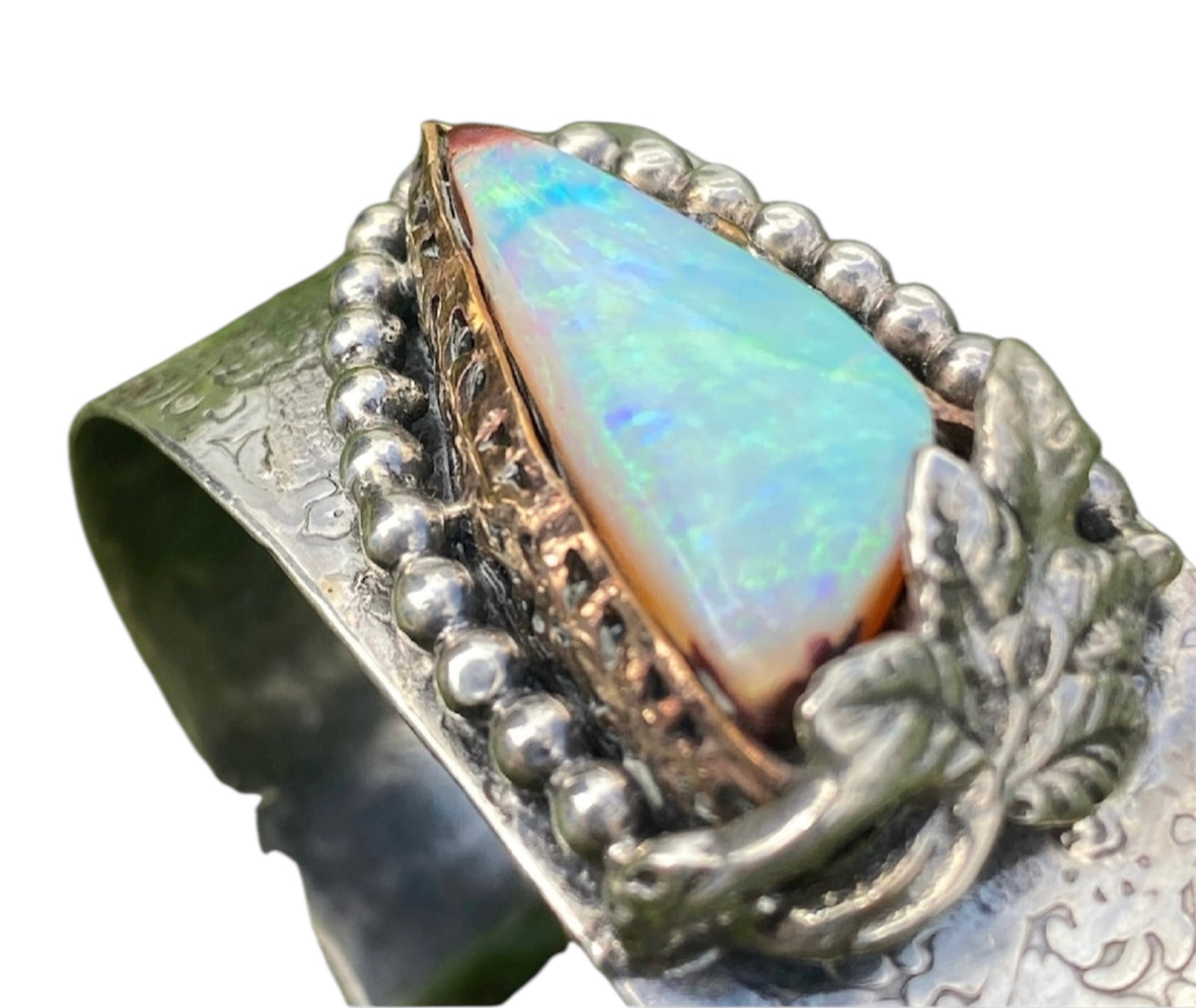 Yowah Crystal Opal Artisan Cuff — 14k Gold & Sterling Silver