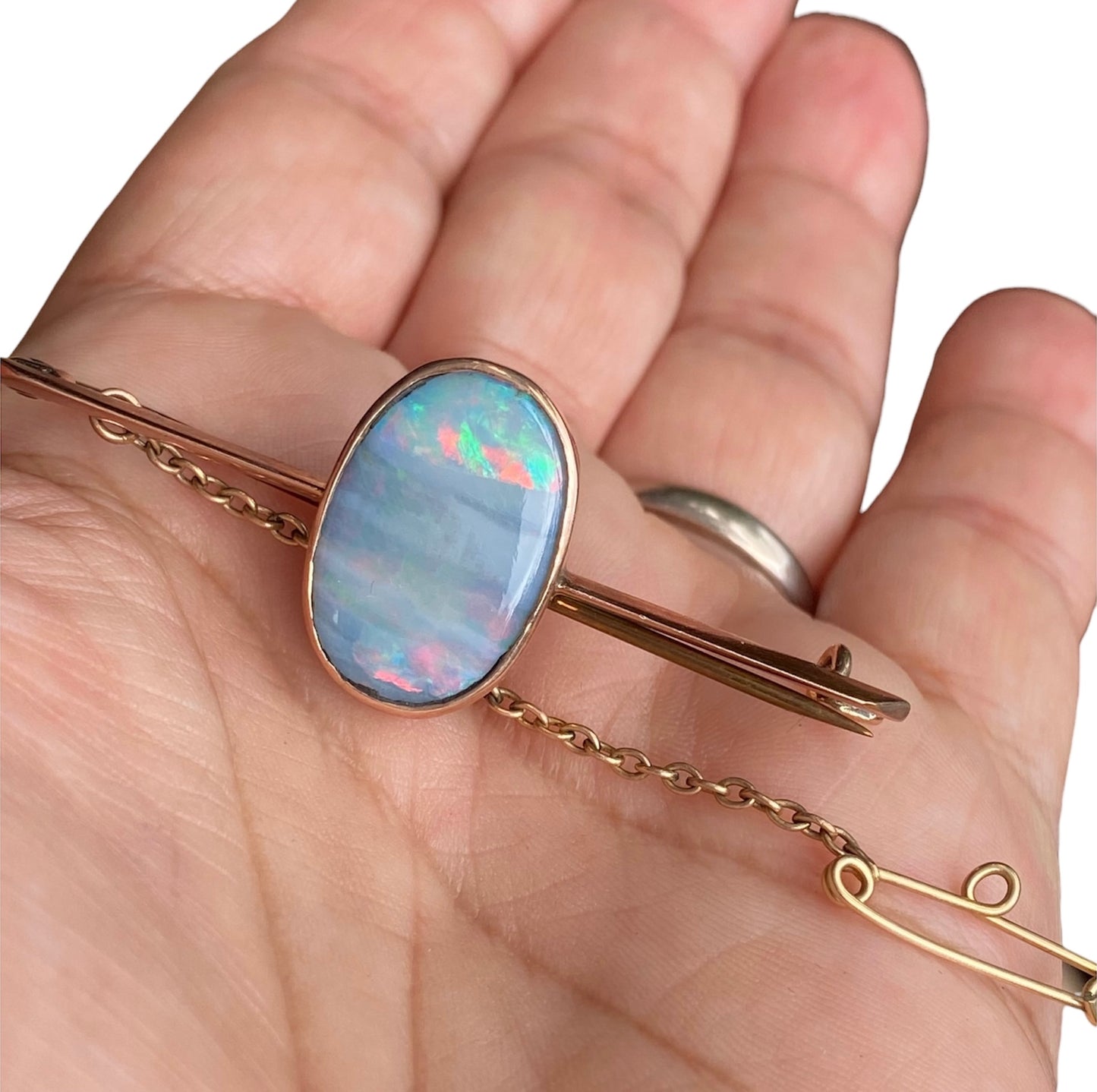 Antique Black Opal Bar Brooch