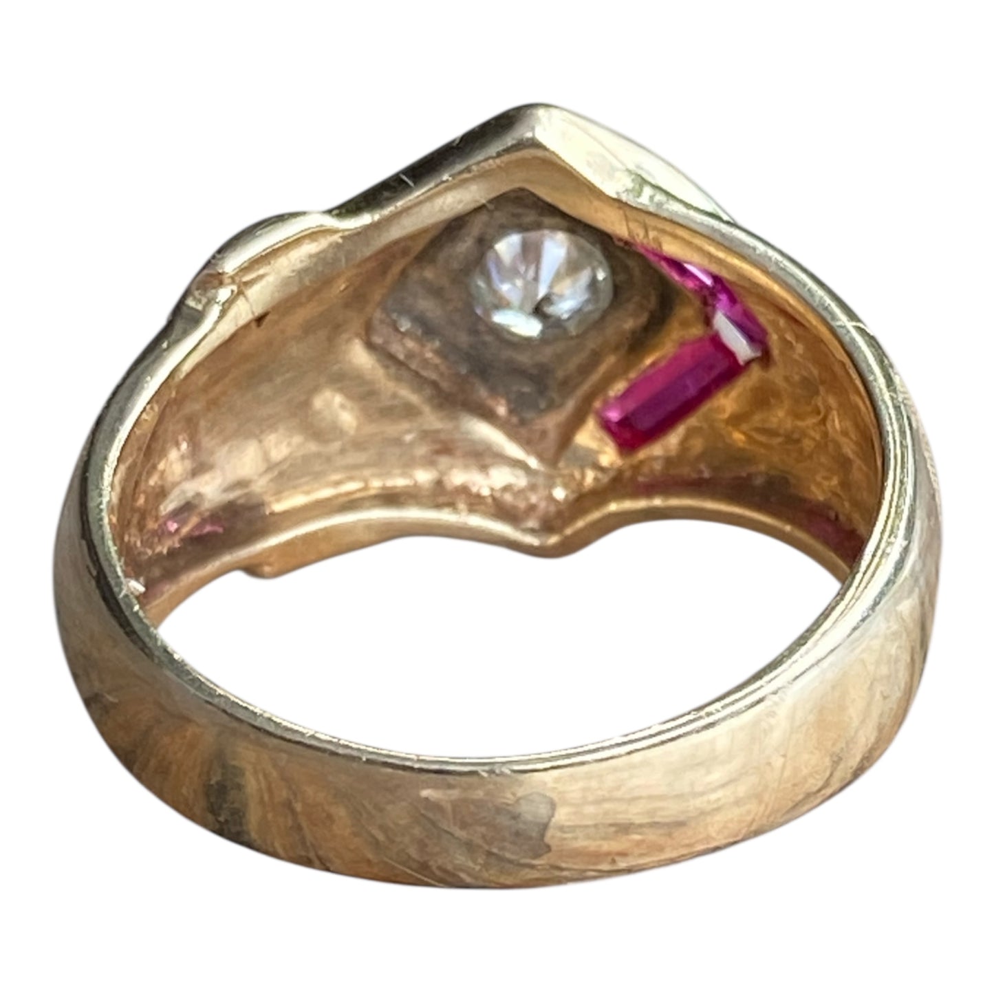 Vintage 0.50ct Diamond & Ruby Ring – 10K Yellow & White Gold, Chunky Unisex Statement Ring (Size 9.5) sold