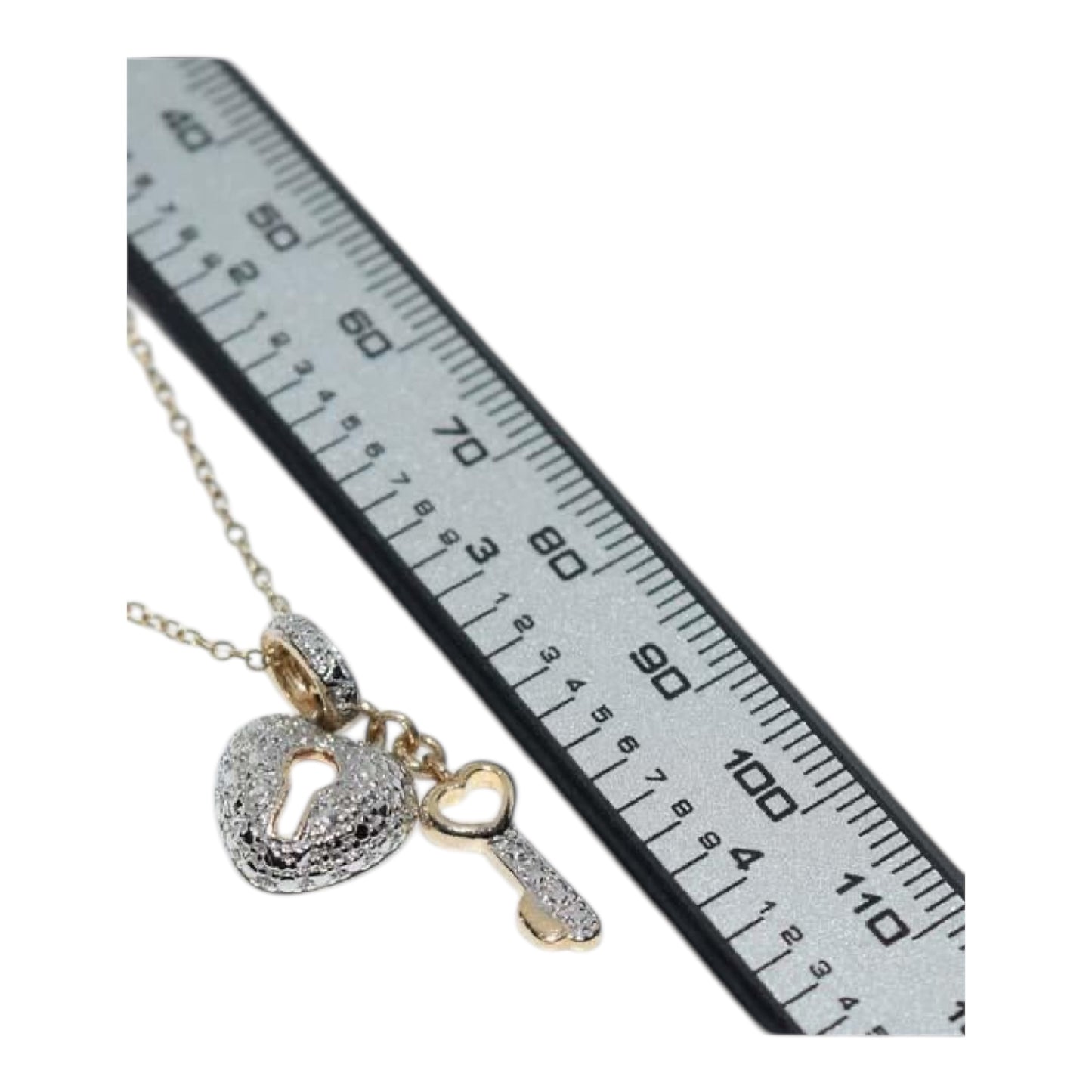 Gold Over Sterling Silver Diamond Heart & Key Necklace Luxury “Key to My Heart” Pendant