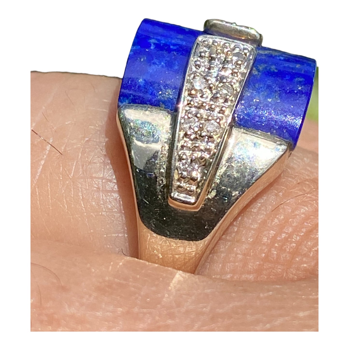 14K White Gold Lapis Lazuli & Diamond Statement Ring