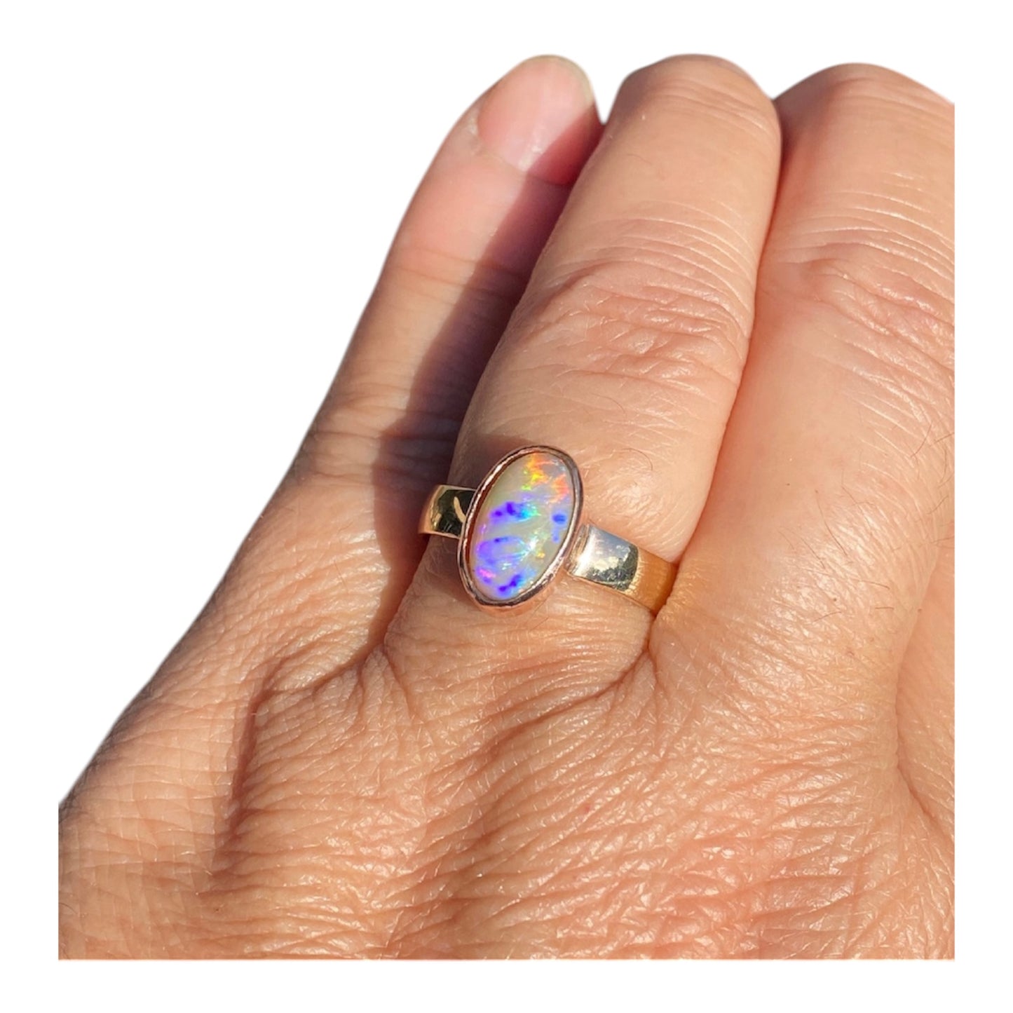 Natural Solid Opal Ring 2.15ct – Handmade 9k Gold Oval Opal Ring, One of a Kind Artisan Jewelry
