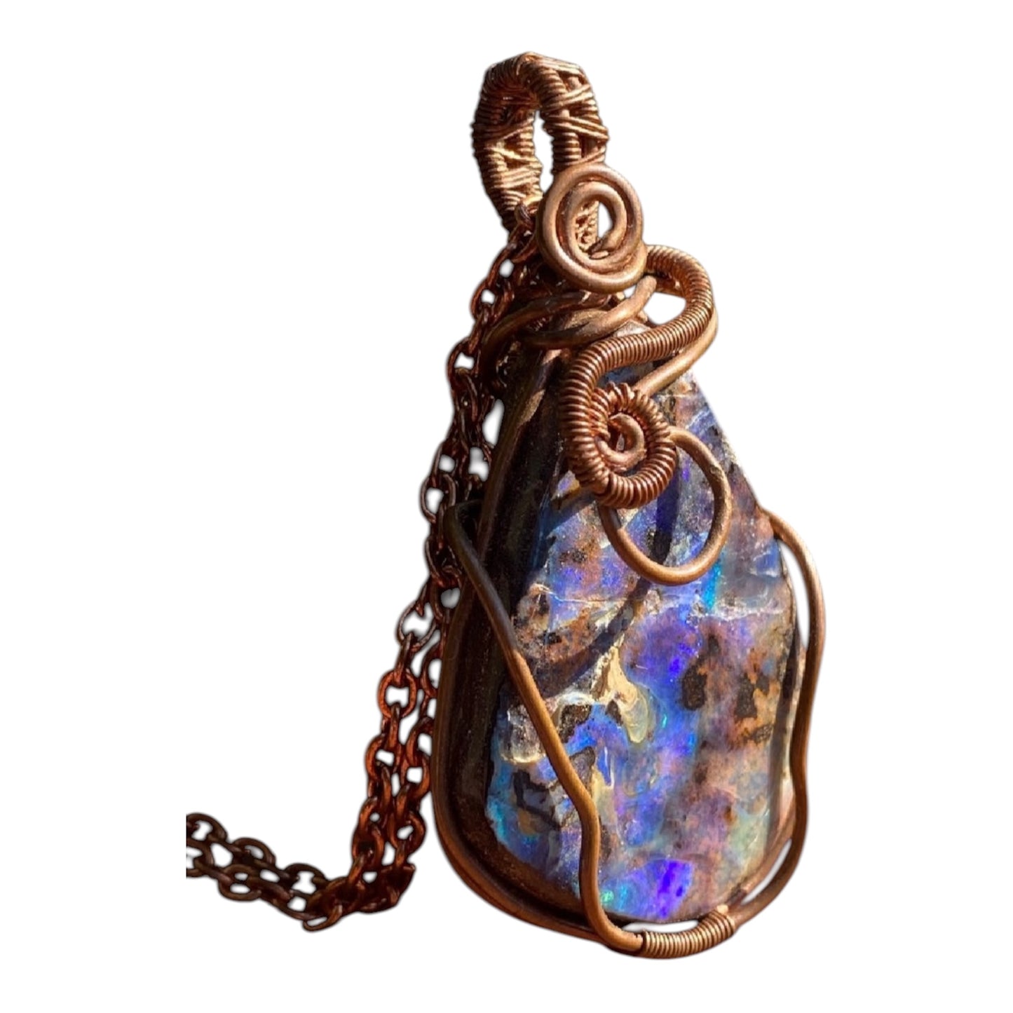Australian Boulder Opal Pendant – One-of-a-Kind Artisan Copper Necklace