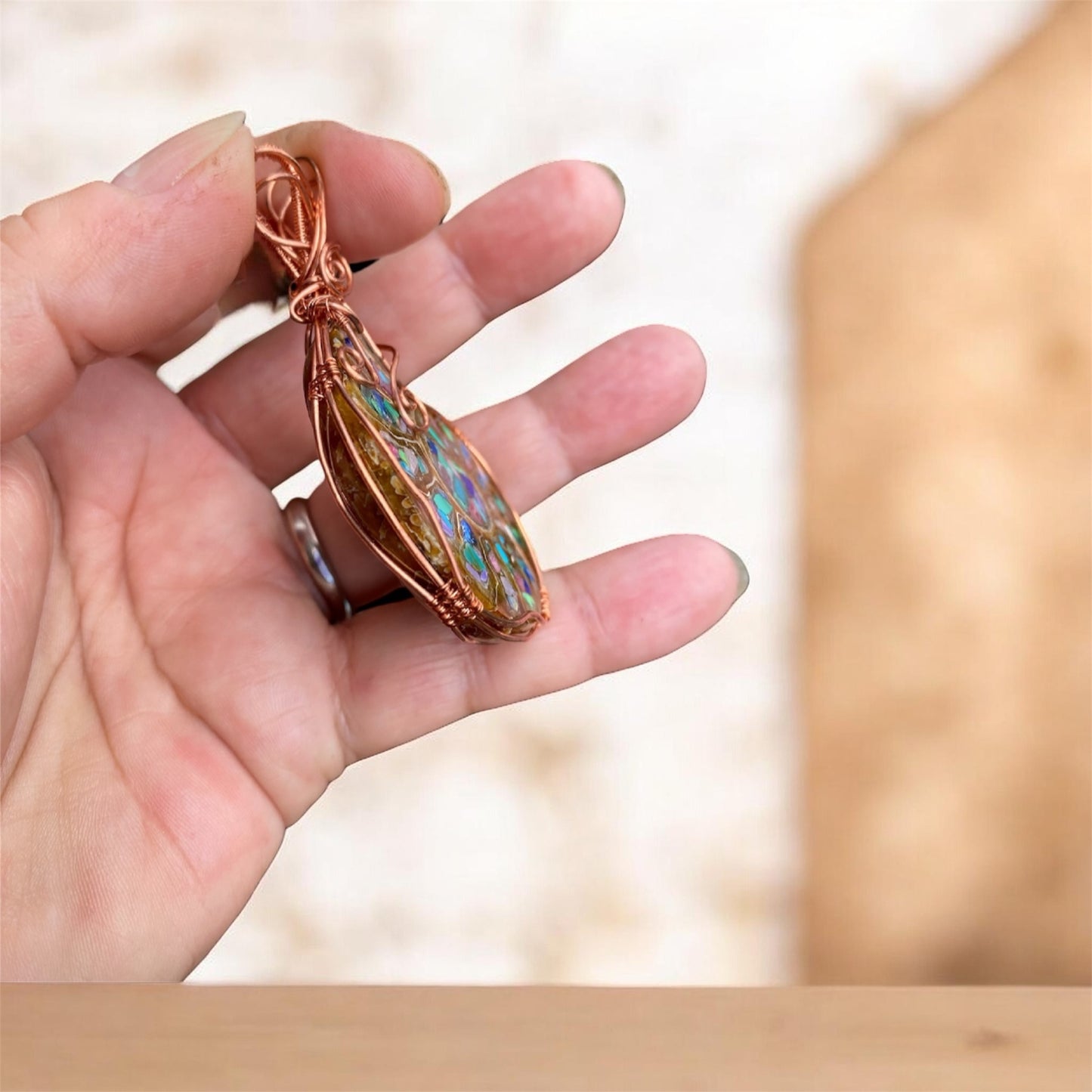 Copper Wrapped Ammonite Pendant Turquoise Lapis Malachite Fossil Statement Jewellery