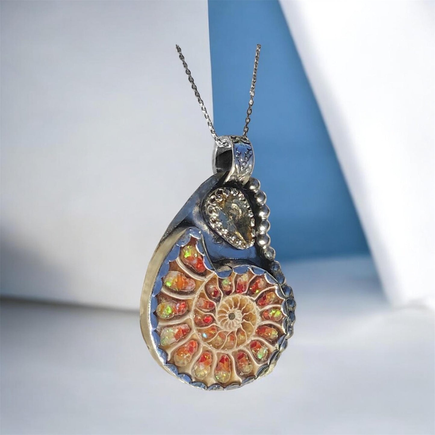 Handmade Ammonite Pendant Sterling Silver Mosaic Inlay with Citrine One of a Kind SOLD