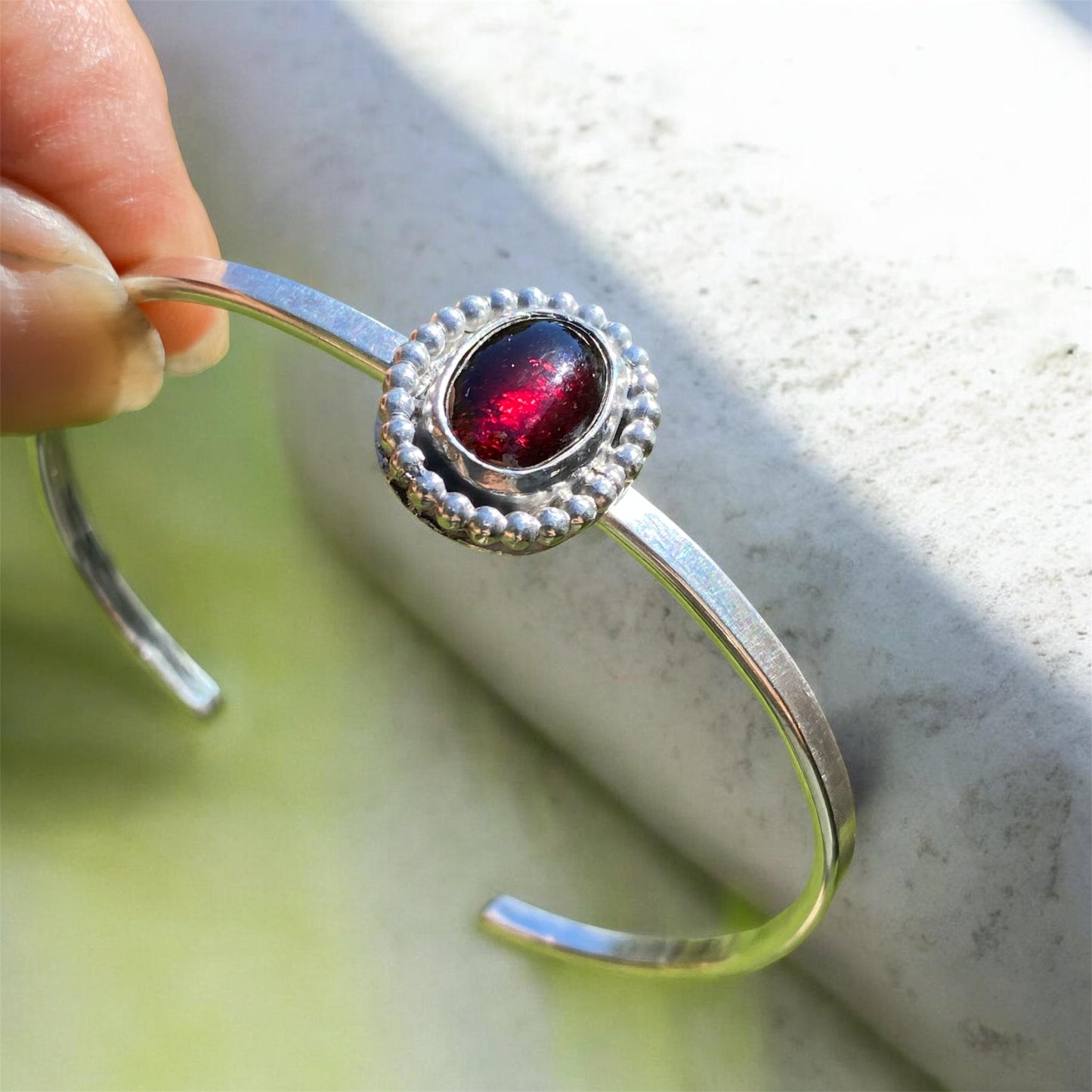 Handmade Sterling Silver Garnet Cuff Bracelet sold