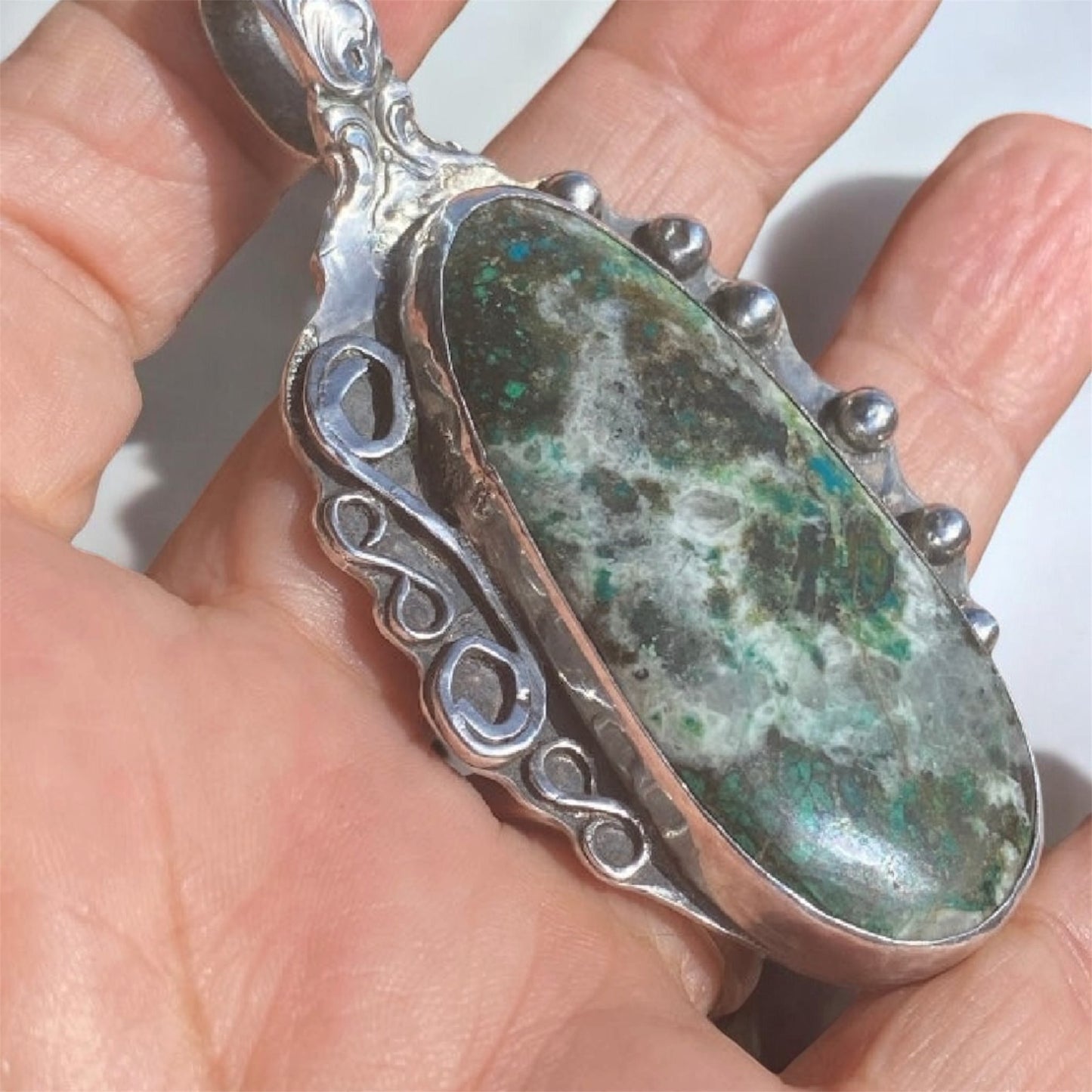 Vintage Towle Sterling Silver Chrysocolla Pendant