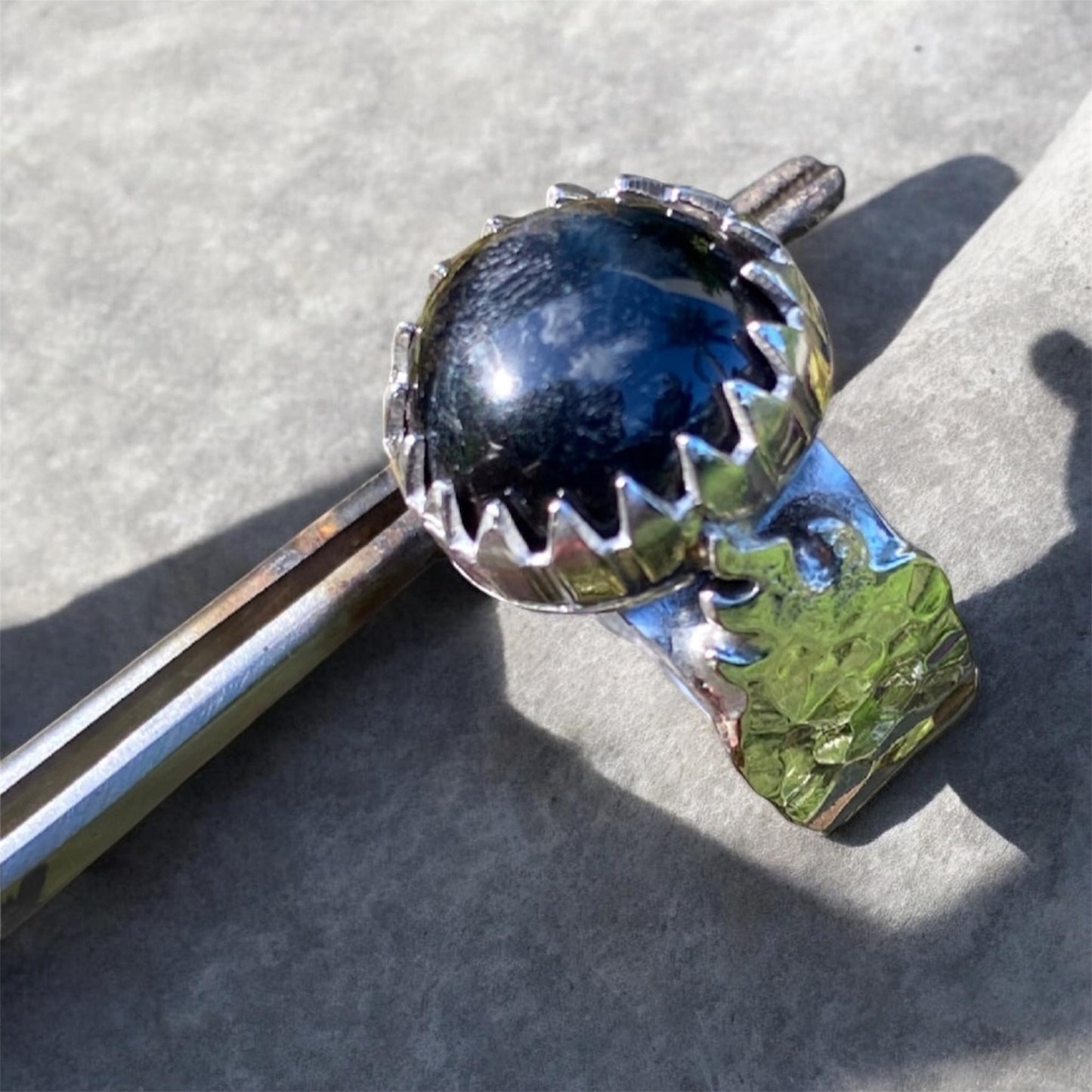 Handmade Blue Tiger's Eye Sterling Silver Flame Ring Artisan Statement Jewellery