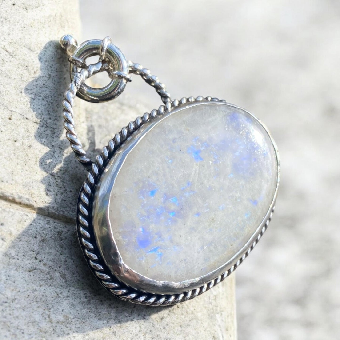 Handcrafted Rainbow Moonstone Sterling Silver Pendant