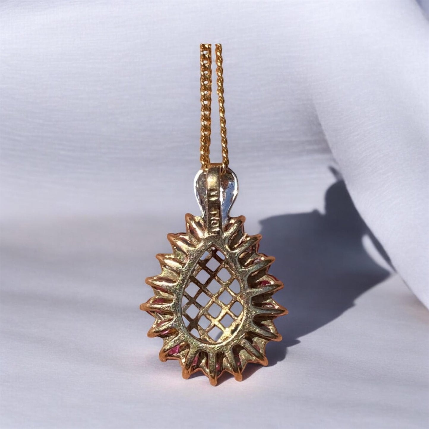 Vintage 10K Gold Ruby & Diamond Pendant Necklace