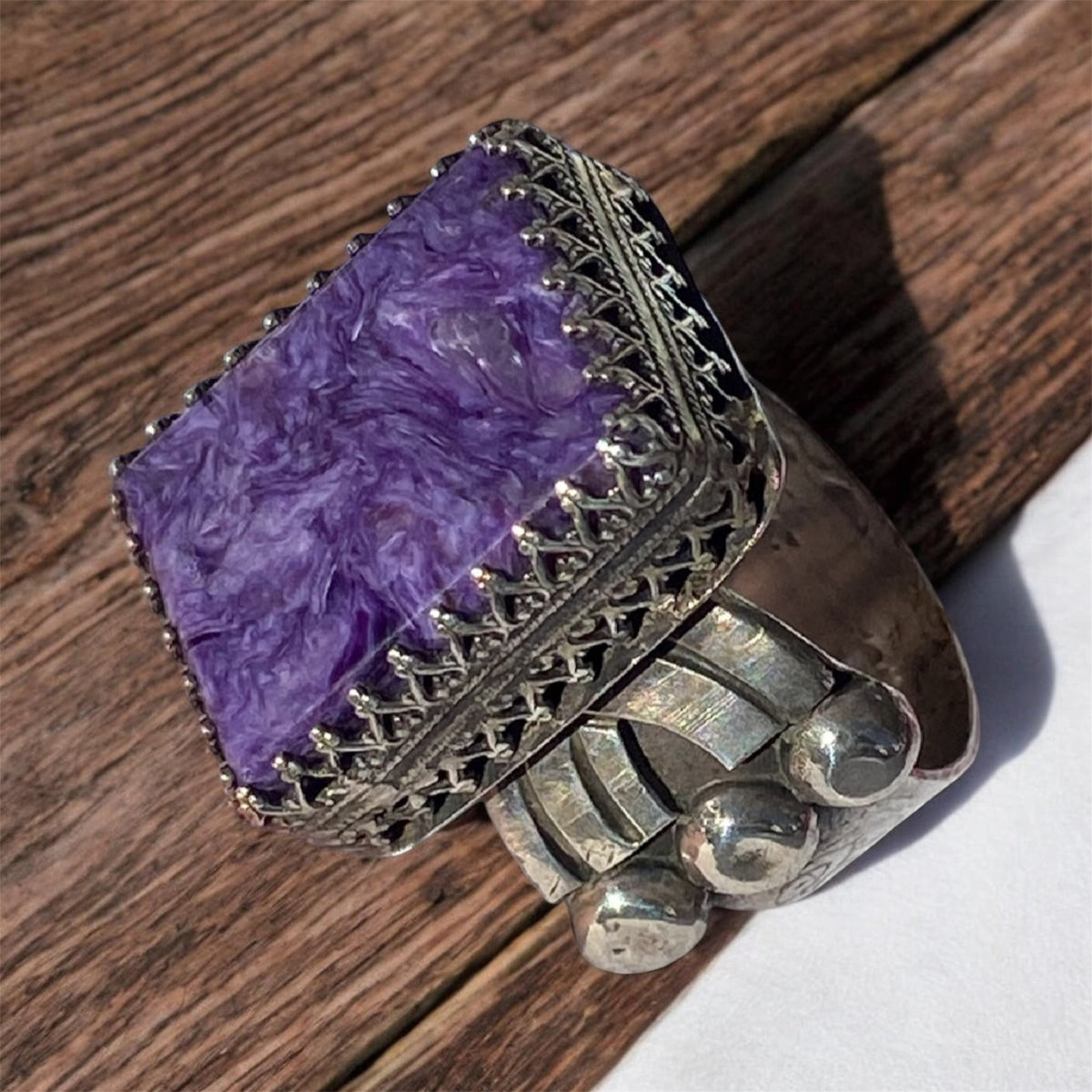 Artisan Charoite Cocktail Ring in Sterling Silver