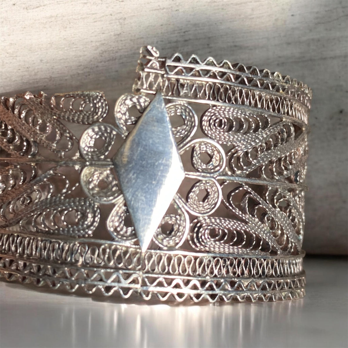 Andamooka Opal Ring with Antique Sterling Silver Filigree