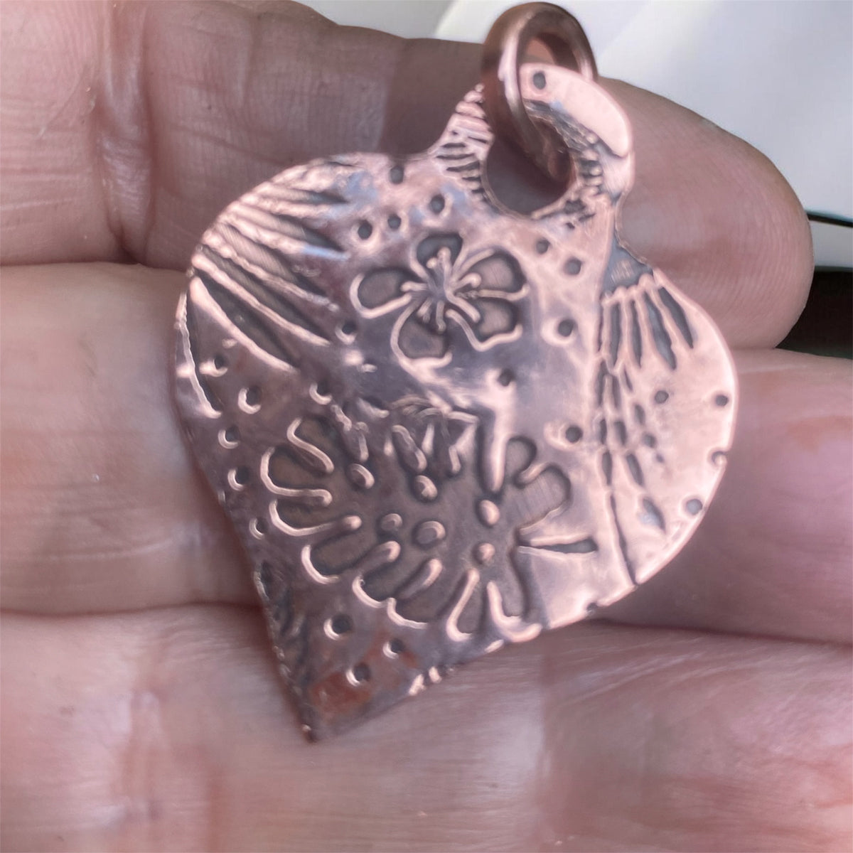 Handcrafted Copper Floral Heart Pendant