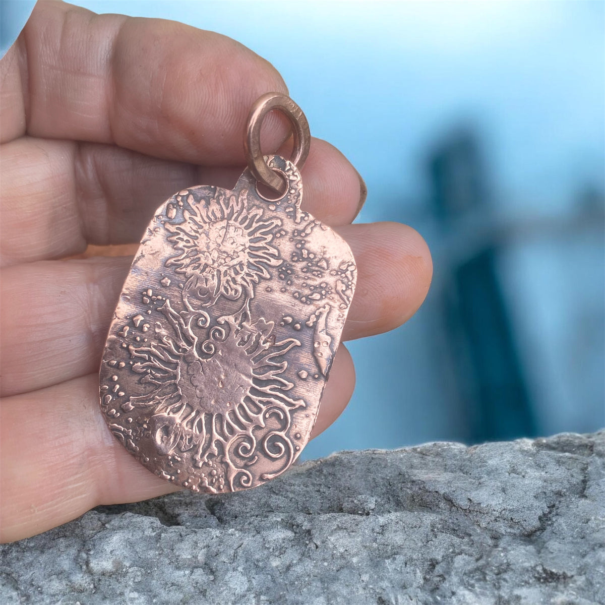 Handcrafted Copper Sunburst Pendant