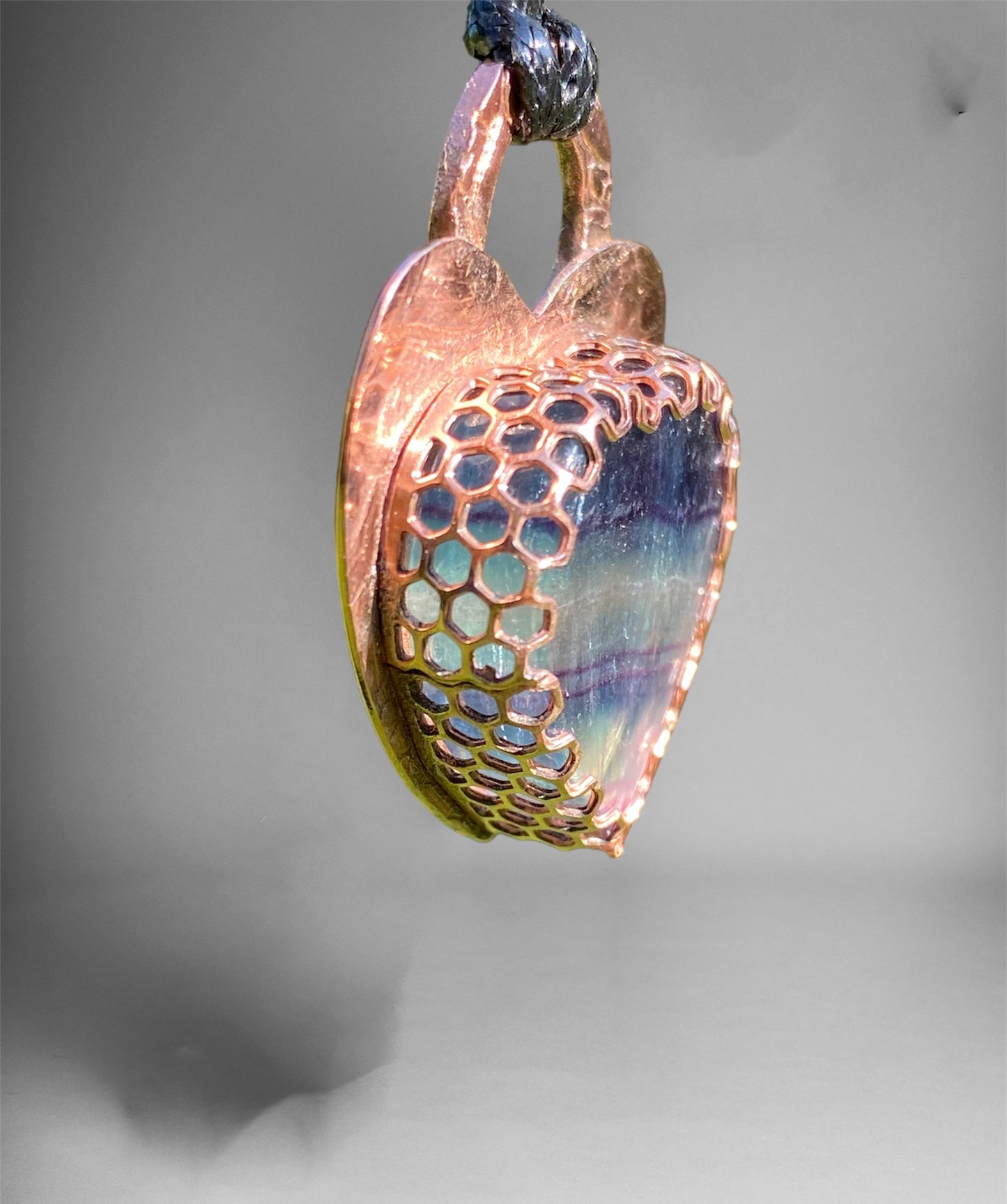 Handmade Copper & Rainbow Fluorite Heart Pendant