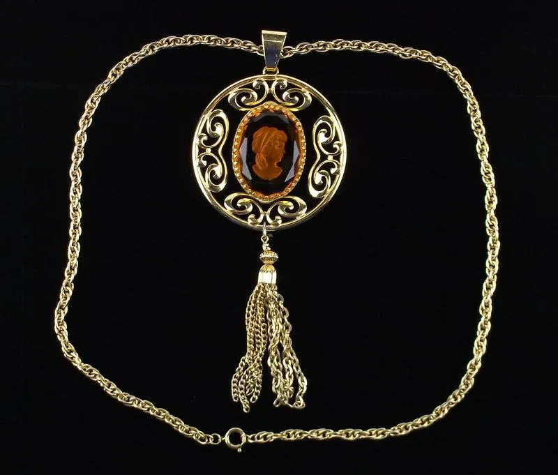 Vintage Whiting Davis Cameo Necklace TFD Jewellery Crystals