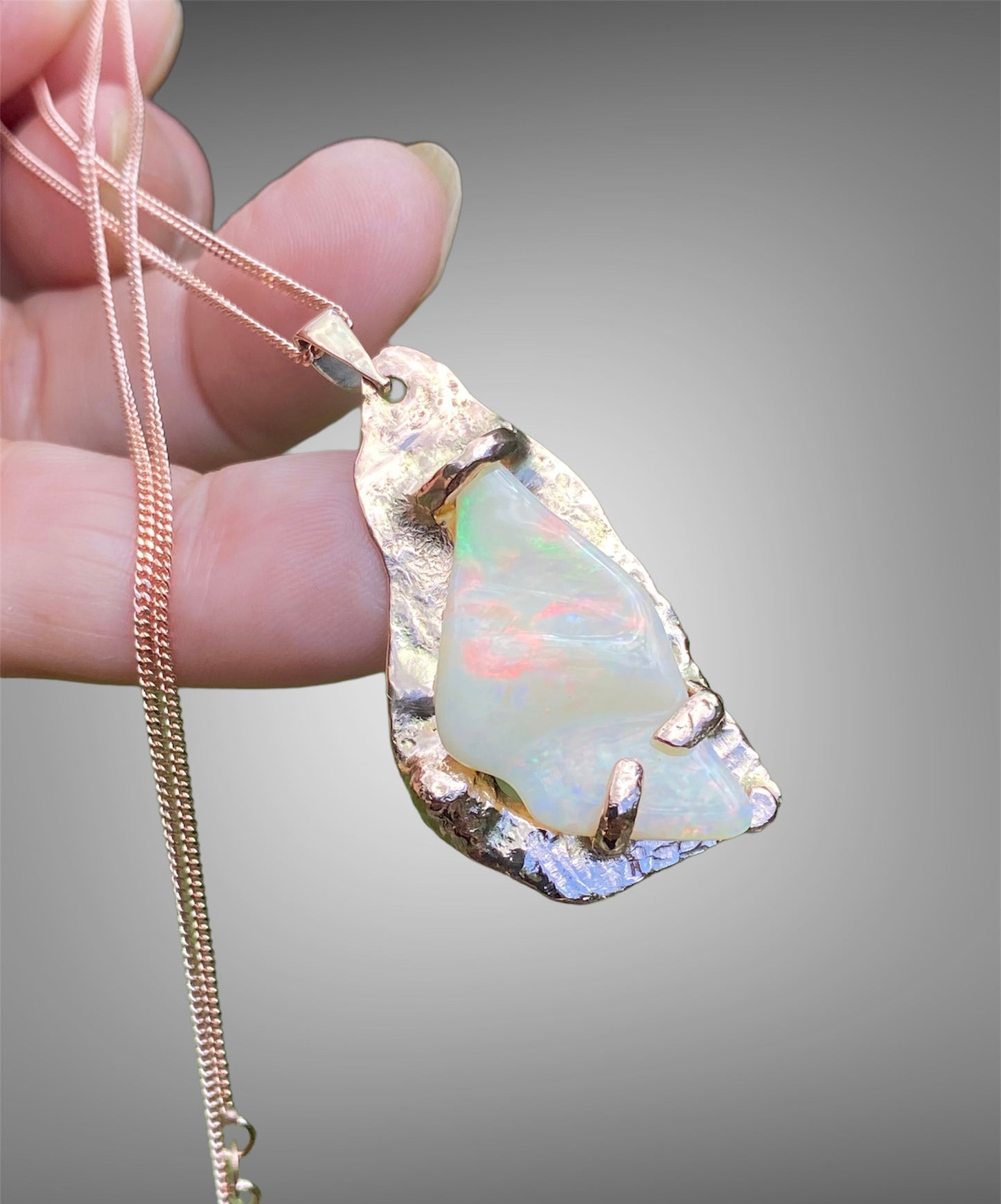 Handmade Rainbow Flame Freeform Solid Mintabie Opal Pendant 9ct Rose Gold sold