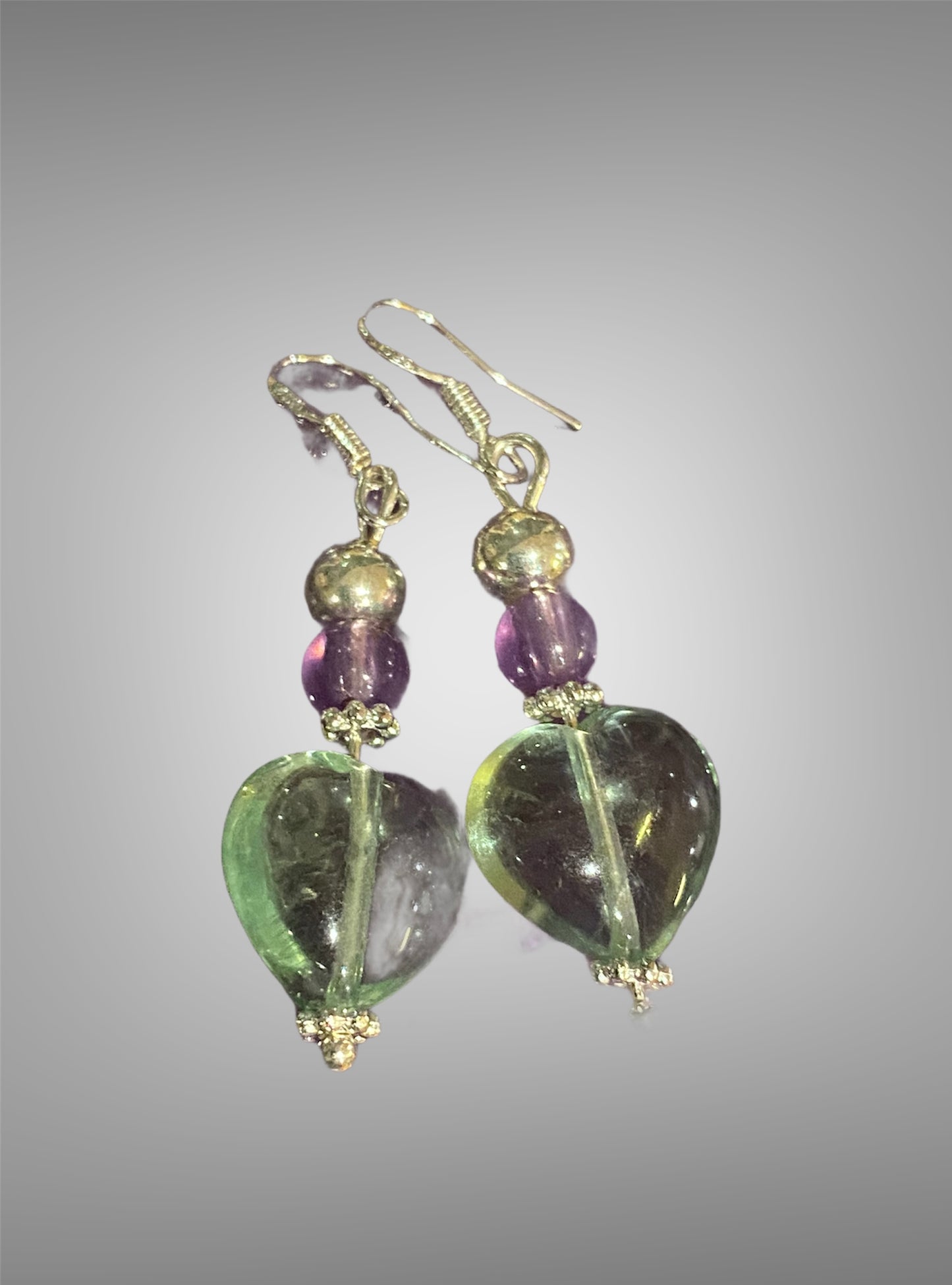Fluorite EMF Protection Heart Earrings
