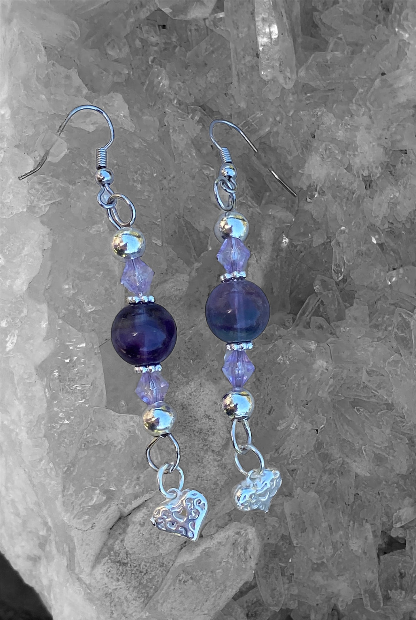 Fluorite EMF Protection and Sterling Silver Heart Earrings