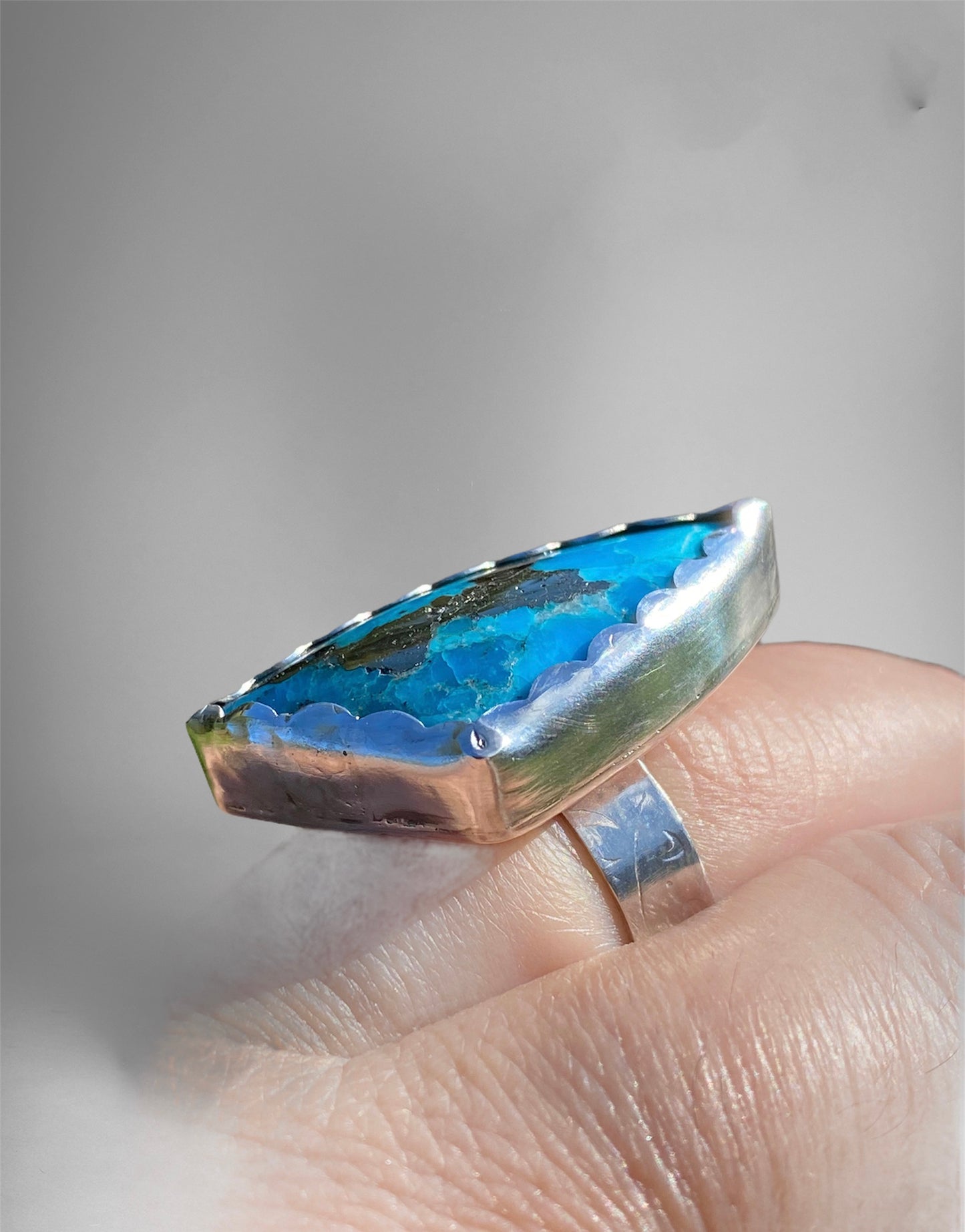 Handmade Colaugh composite Kingman Turquoise & Pyrite Cabochon Ring