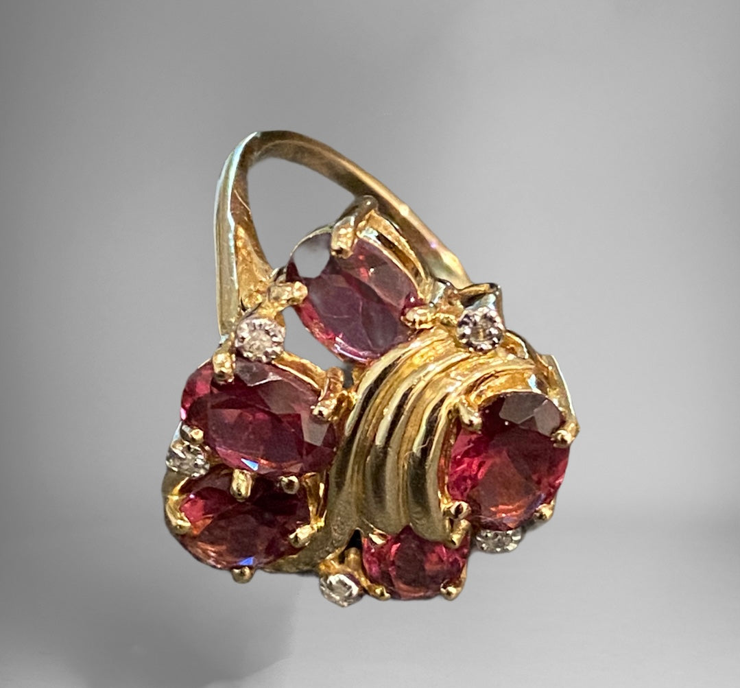Rhodolite Garnet and Diamond Ring 14K Gold sold
