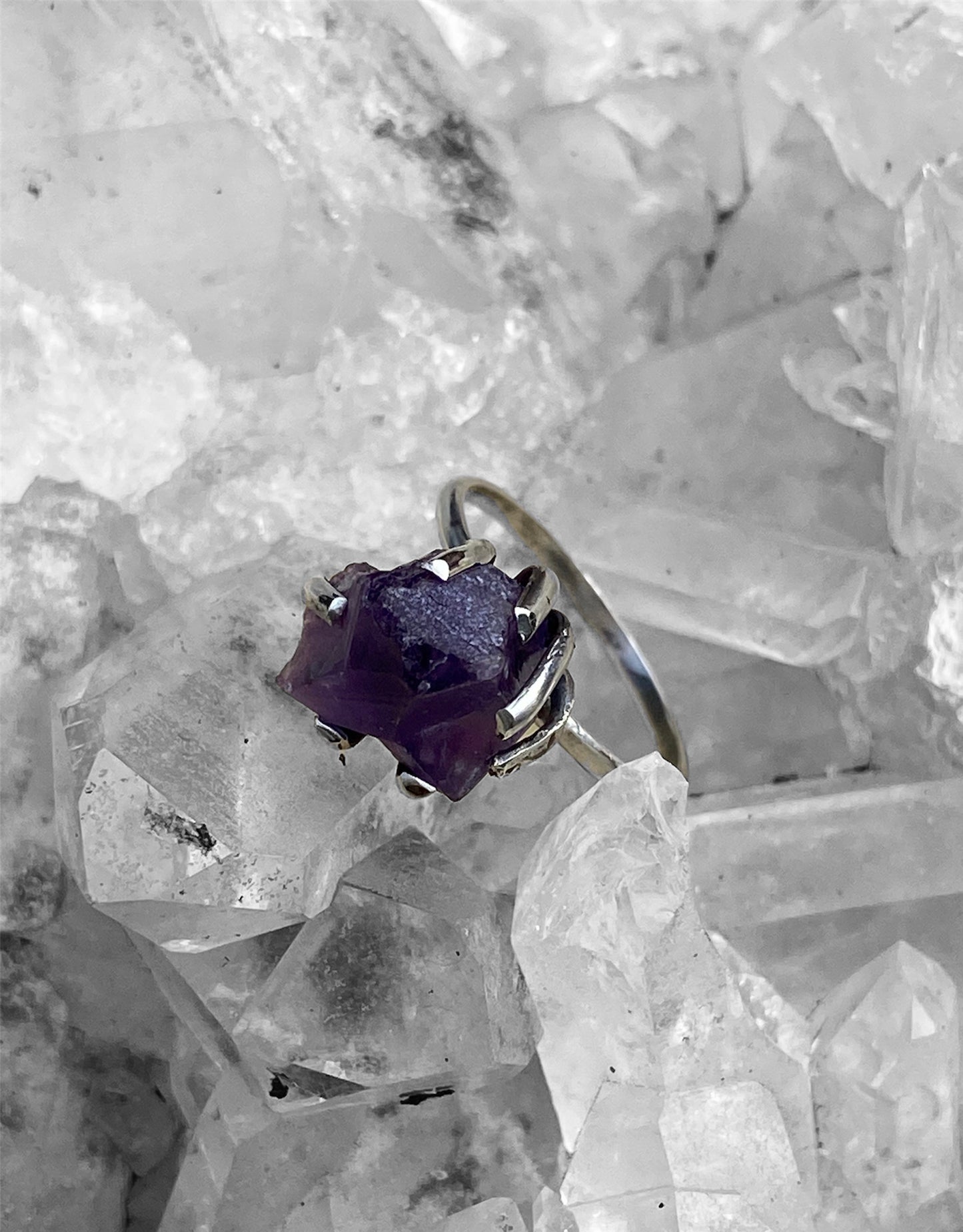 Handmade Freeform Natural Rough Amethyst Ring