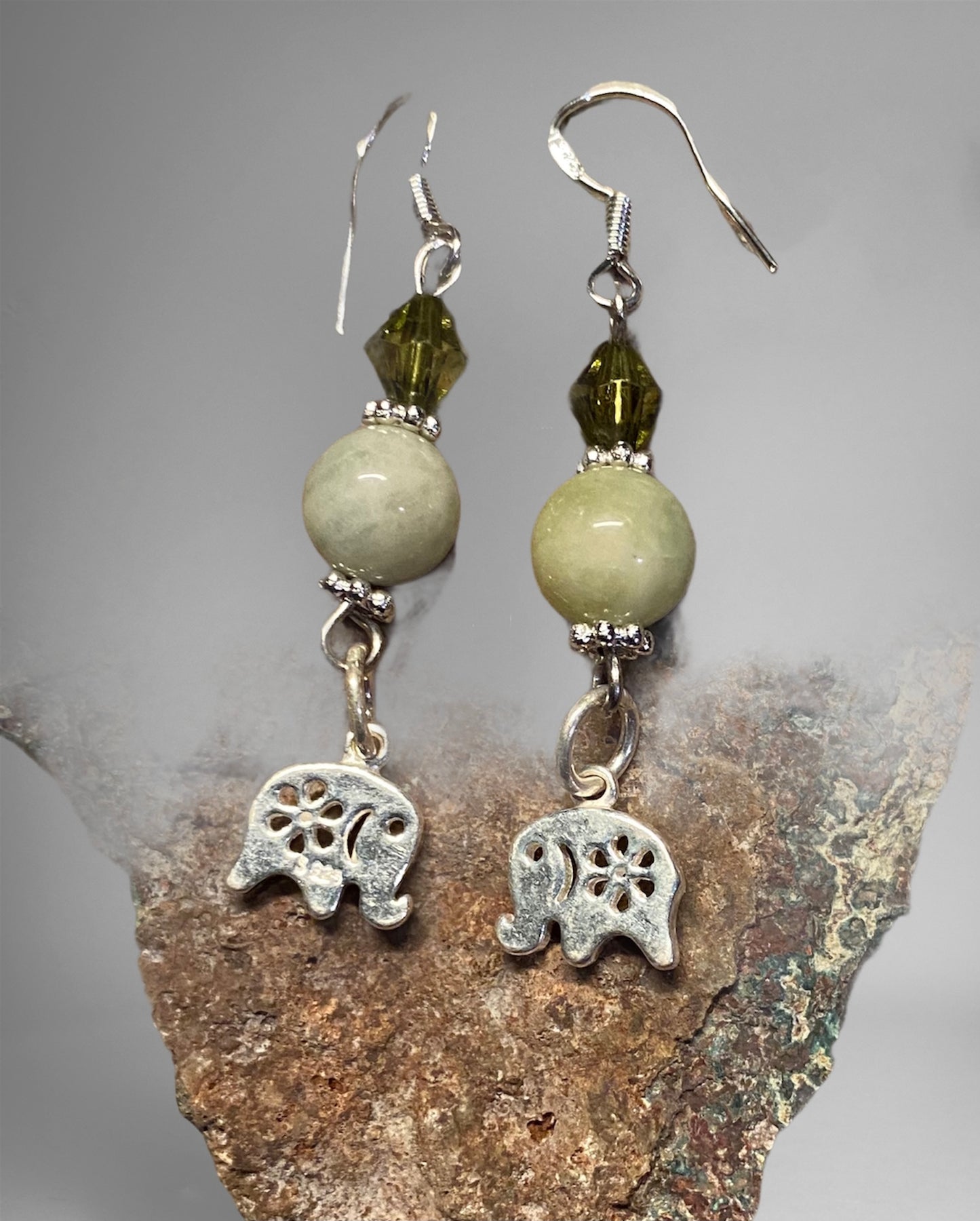 Heliodor 8mm Bead Earrings with 925 Elephants