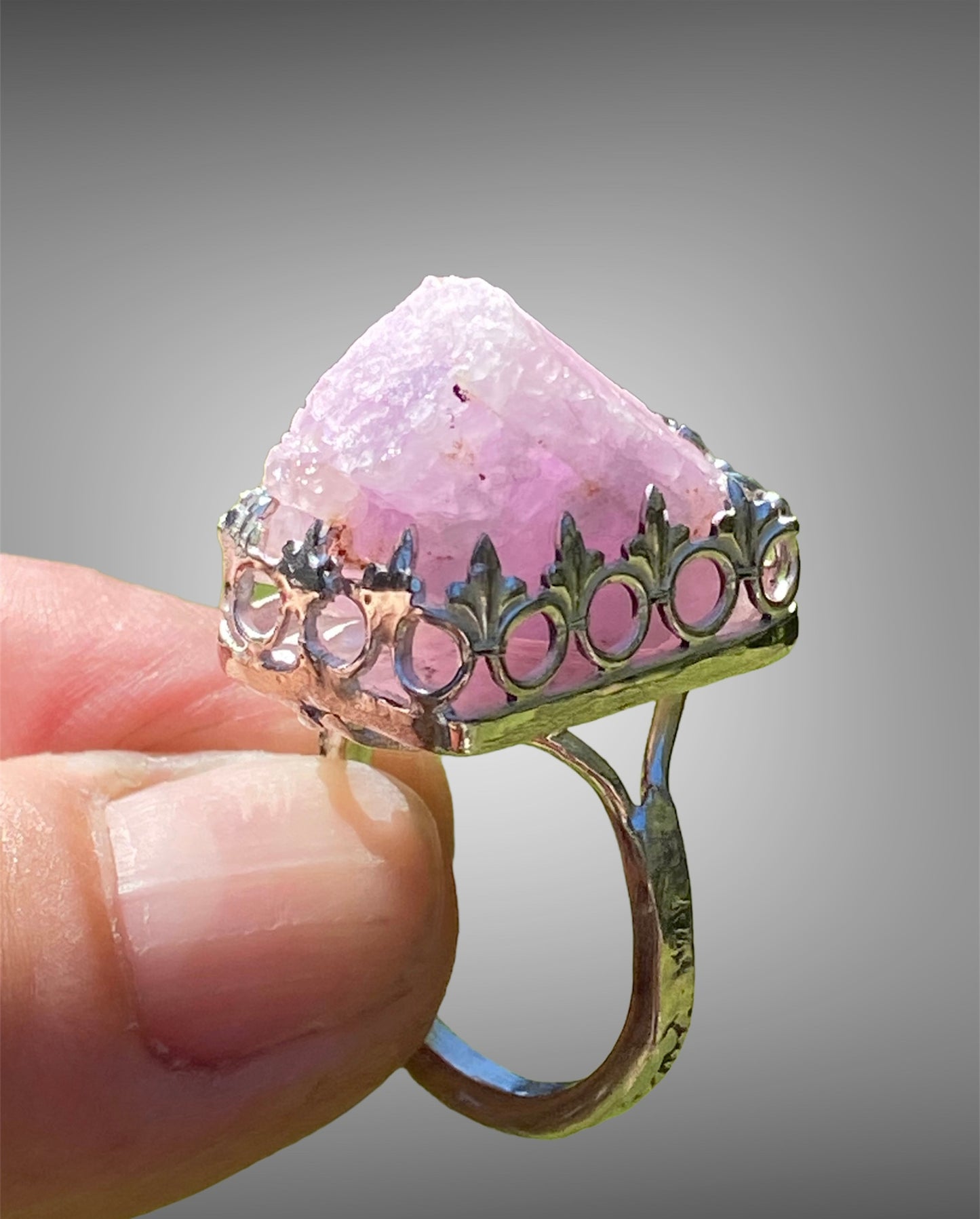 Handmade Raw Pink Kunzite Statement Ring