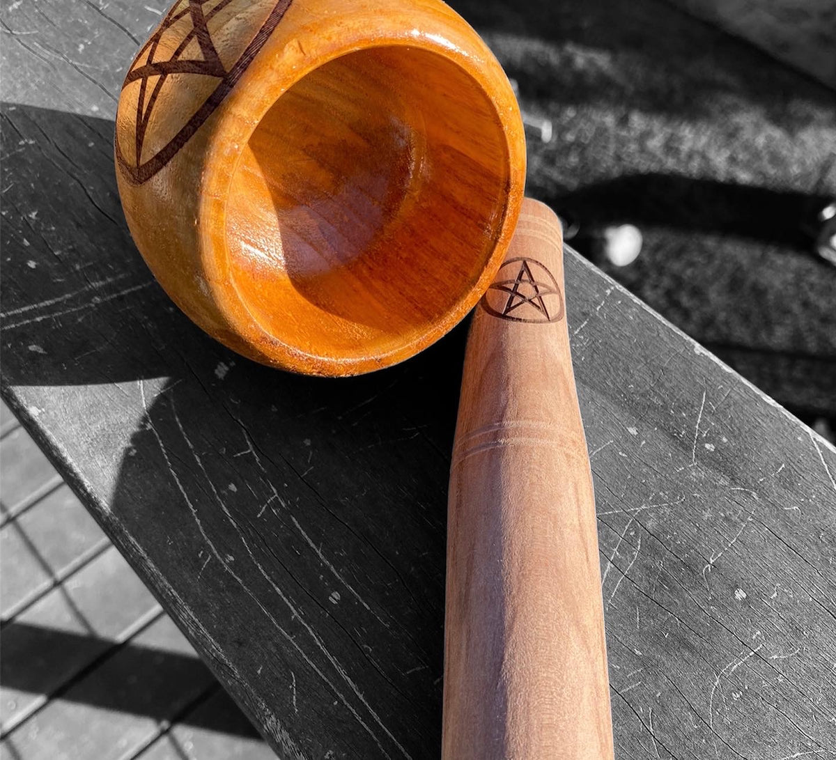 Hand Carved Timber Mortar and Pestle TFD Jewellery Crystals and Curio